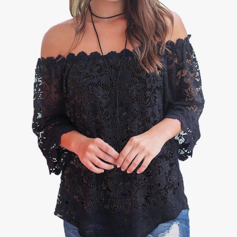 Chic Black Lace Off-Shoulder Blouse